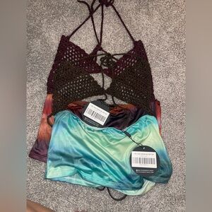 Crochet Triangle Bralette in Dark Brown with Ombre Lining